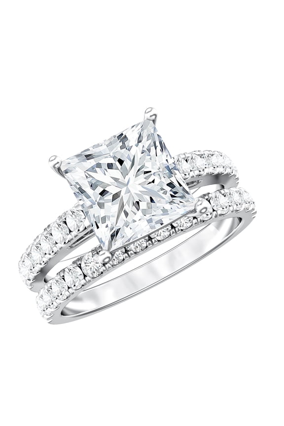 IGI Certified 2 Carat Lab Grown Diamond Princess Cut Engagement Ring Set for Women - E-VS1 Quality - With Jewelry Box, 18K White Gold, US 9.00