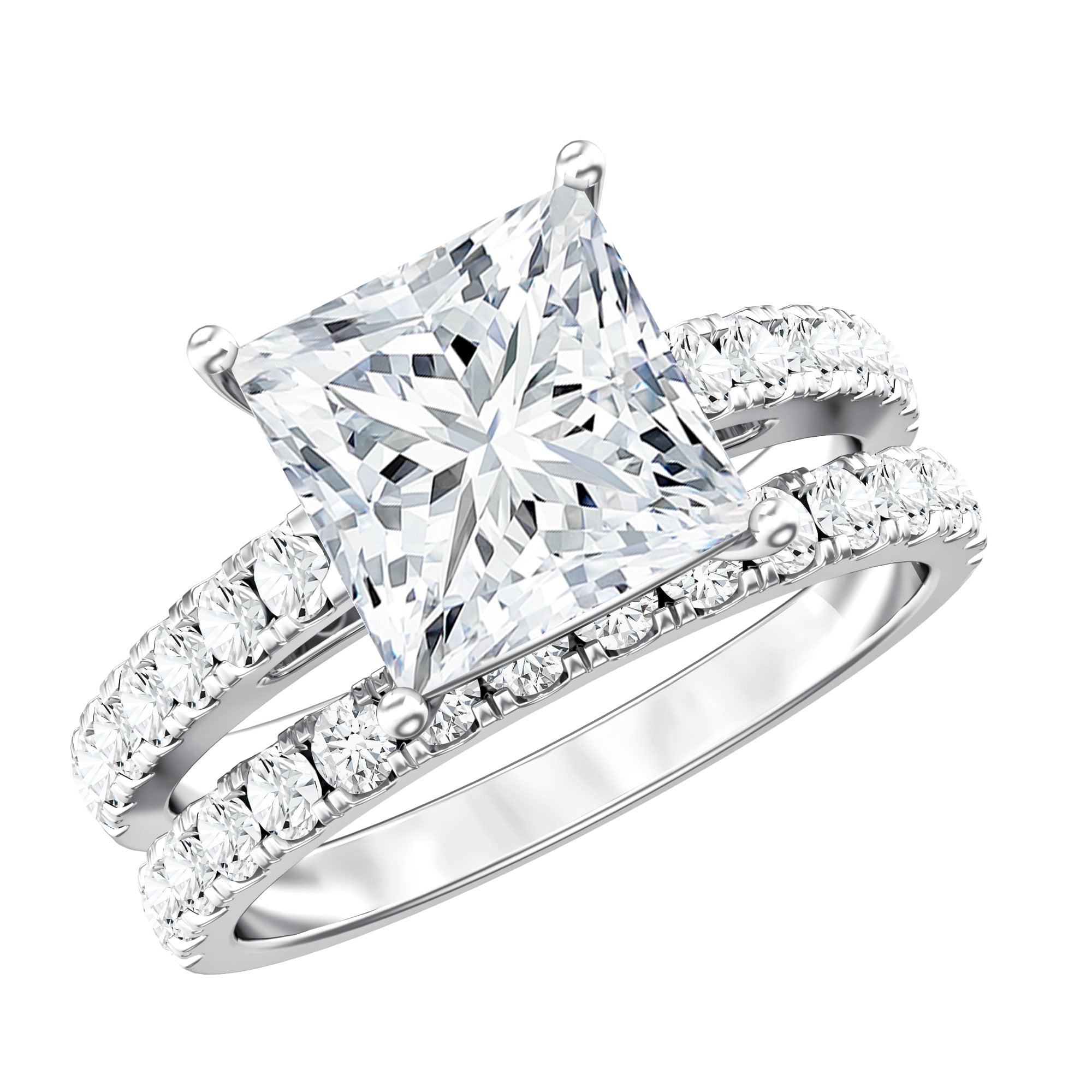 Rosec Jewels IGI Certified 2 Carat Lab Grown Diamond Princess Cut Engagement Ring Set for Women - E-VS1 Quality - With Jewelry Box, 925 Sterling Silver, US 4.00