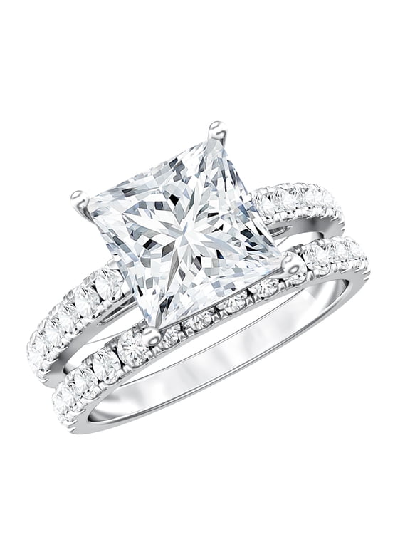 IGI Certified 2 Carat Lab Grown Diamond Princess Cut Engagement Ring Set for Women - E-VS1 Quality - With Jewelry Box, 925 Sterling Silver, US 5.00