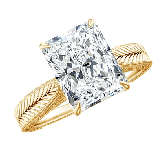 Rosec Jewels IGI Certified 3 Carat Lab Grown Diamond Radiant Cut Engagement Ring for Women - E-VS1 Quality - Vintage Style Ring, 18K Yellow Gold, US 5.50