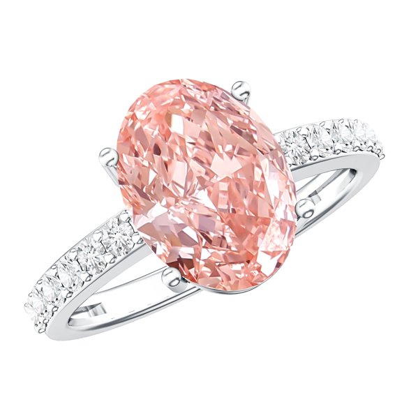 Rosec Jewels IGI Certified 3 Carat Lab Grown Pink Diamond Oval Engagement Ring (VS1 Quality), 925 Sterling Silver, US 4.00