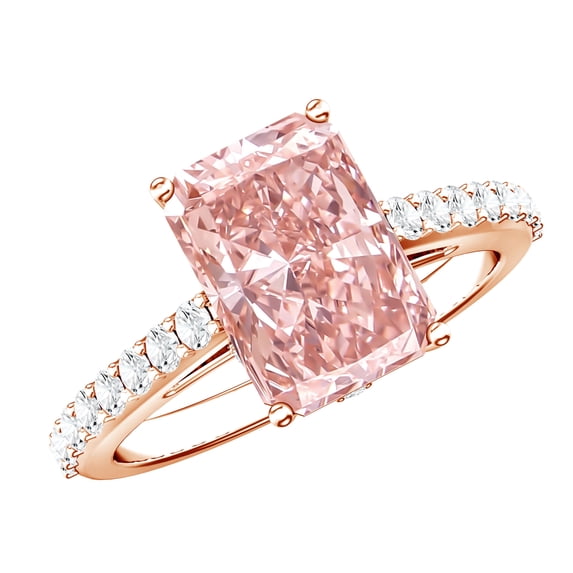 Rosec Jewels IGI Certified 3 Carat Lab Grown Pink Diamond Radiant Cut Engagement Ring (VS1 Clarity), 10K Rose Gold, US 11.00