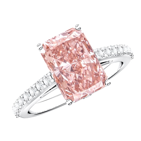 Rosec Jewels IGI Certified 3 Carat Lab Grown Pink Diamond Radiant Cut Engagement Ring (VS1 Clarity), 18K White Gold, US 8.00