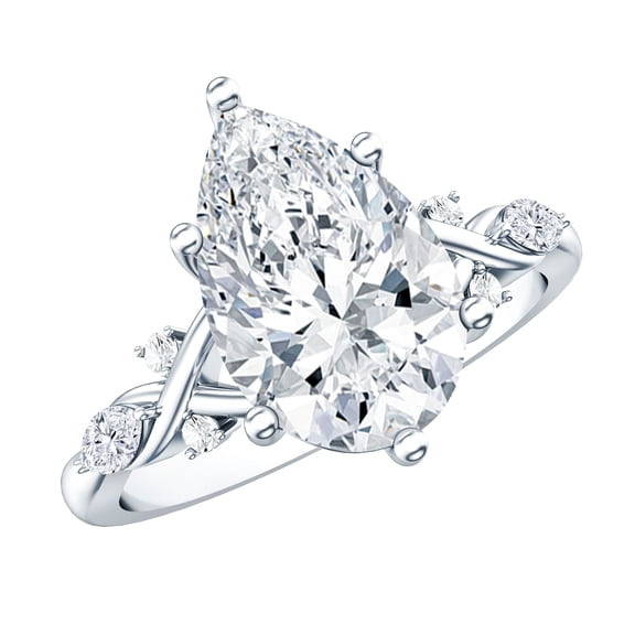 Rosec Jewels IGI Certified 3 Ct Lab Grown Diamond Teardrop Engagement Ring - E-VS1 Quality, 925 Sterling Silver, US 4.00