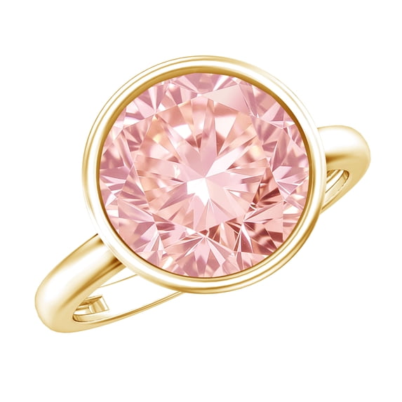 Rosec Jewels IGI Certified 4 Carat Lab Grown Pink Diamond Bezel Set Engagement Ring - VS1 Grade, 10K Yellow Gold, US 4.00