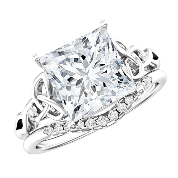 Rosec Jewels IGI Certified 4 Carat Princess Cut Lab Grown Diamond Wedding Ring Set - E-VS1 Grade - Celtic Engagement Ring with Enhancer, 14K White Gold, US 4.00