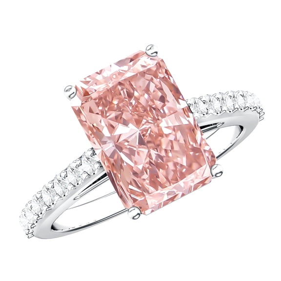 Rosec Jewels IGI Certified 4 Carat Radiant Cut Lab Grown Pink Diamond Engagement Ring - VS1 Grade, 925 Sterling Silver, US 4.00