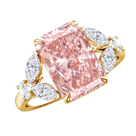 Rosec Jewels IGI Certified 4 Ct Radiant Cut Lab Grown Pink Diamond Engagement Ring (VS1 Grade), 18K Yellow Gold, US 7.00