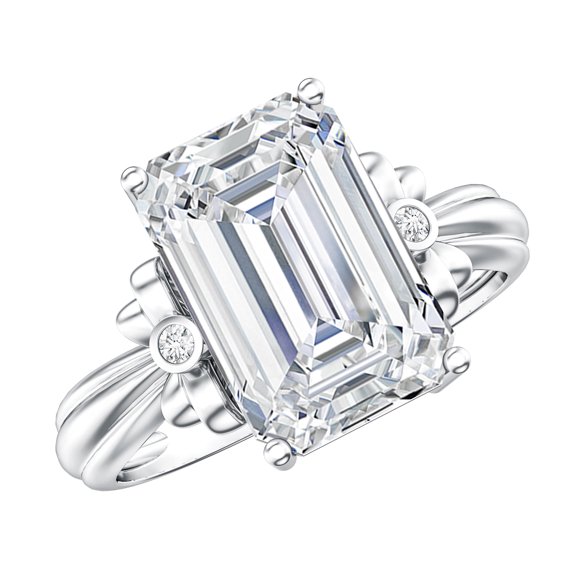Rosec Jewels IGI Certified 5 Carat Lab Grown Diamond Big Engagement Ring - E-VS1 Quality Emerald Cut Diamond Ring with Bow, 925 Sterling Silver, US 4.00