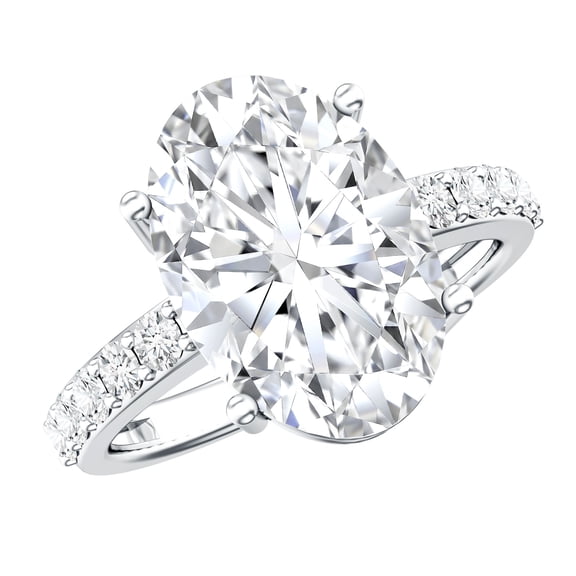 Rosec Jewels IGI Certified 5 Carat Lab Grown Diamond Oval Engagement Ring - Diamond Statement Ring - E-VS1 Quality, 925 Sterling Silver, US 6.00