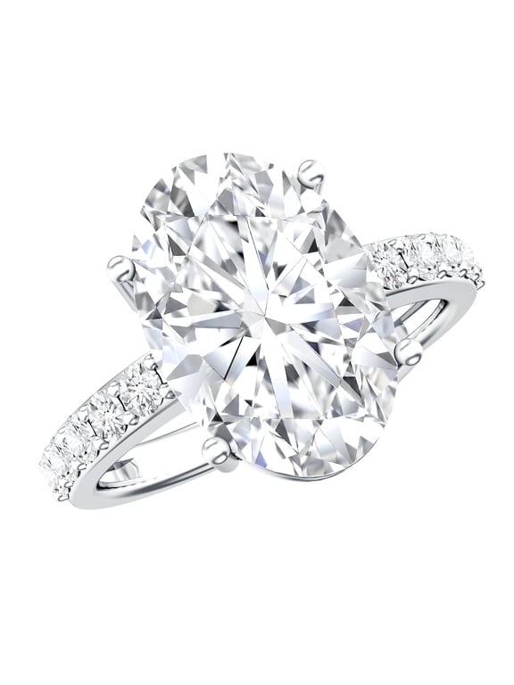 IGI Certified 5 Carat Lab Grown Diamond Oval Engagement Ring - Diamond Statement Ring - E-VS1 Quality, 925 Sterling Silver, US 9.50