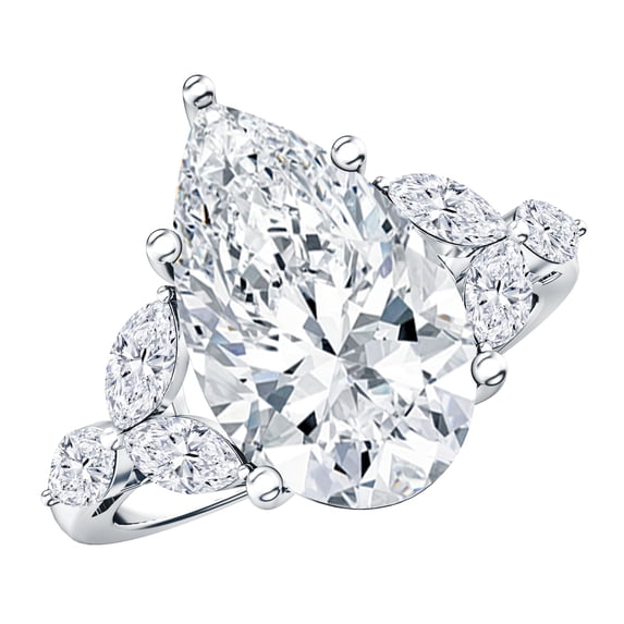 Rosec Jewels IGI Certified 5 Ct Pear Shape Lab Grown Diamond Engagement Ring - E-VS1 Grade, 925 Sterling Silver, US 4.00