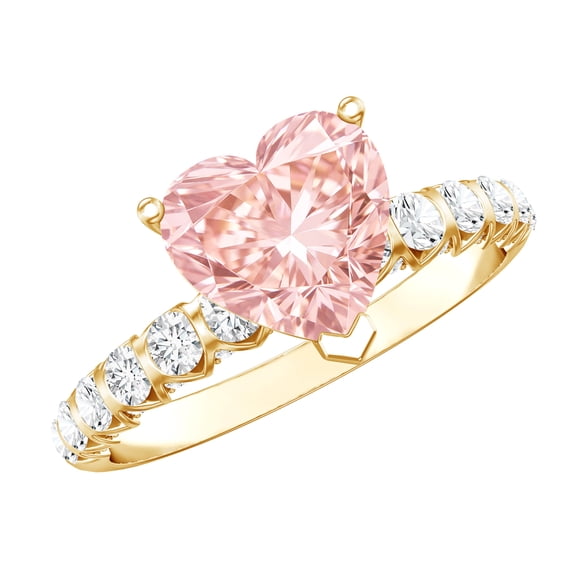 Rosec Jewels IGI Certified Fancy Pink Lab Grown Diamond 2 Ct Heart Engagement Ring - VS1 Grade, 10K Yellow Gold, US 9.50