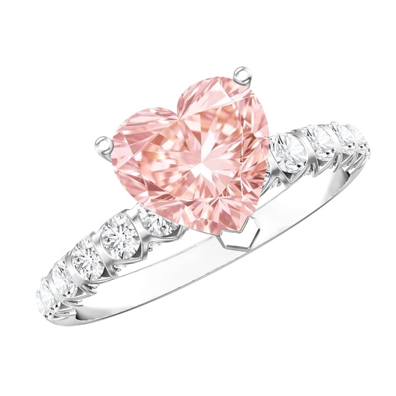 Rosec Jewels IGI Certified Fancy Pink Lab Grown Diamond 2 Ct Heart Engagement Ring - VS1 Grade, 18K White Gold, US 5.00