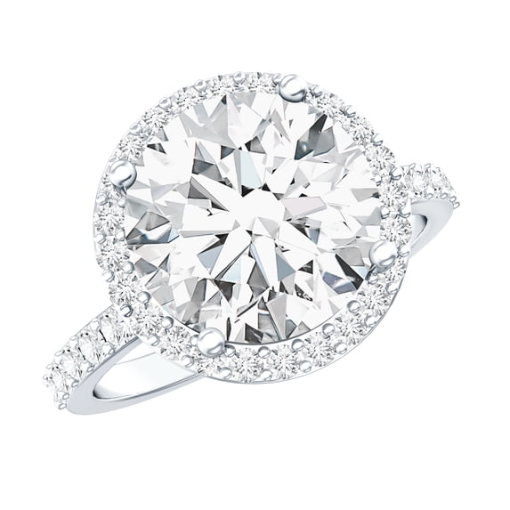 Rosec Jewels IGI Certified Lab Created Diamond Halo Engagement Ring for Women - Statement Ring (5 Carat, E-VS1 Grade), 18K White Gold, US 11.00