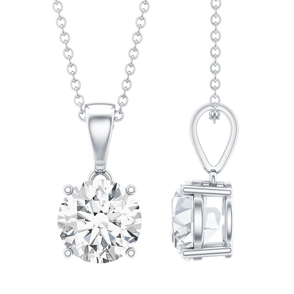 Rosec Jewels IGI Certified Lab Grown 2 Carat Diamond Pendant - with Chain - E-VS1 Quality - Gift for Special Person, 14K White Gold