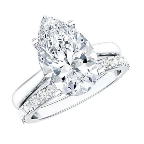 Rosec Jewels IGI Certified Lab Grown 4 Carat Big Diamond Engagement Ring with Band - E-VS1 Grade, 925 Sterling Silver, US 4.00