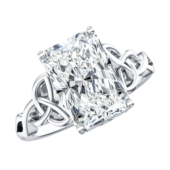 Rosec Jewels IGI Certified Lab Grown 4 Ct Radiant Cut Engagement Ring with Celtic Knot (E-VS1 Grade), 14K White Gold, US 5.50