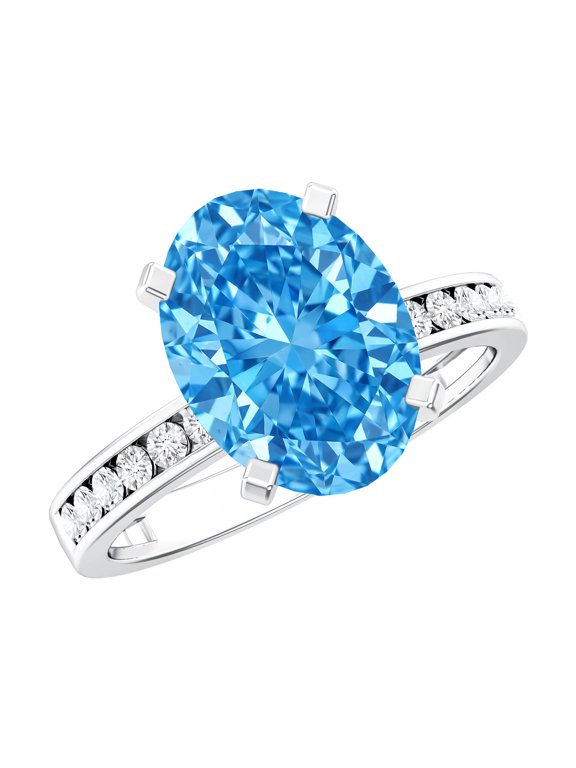 IGI Certified Lab Grown Blue Diamond 3 Ct Engagement Ring Oval - VS1 Quality, 925 Sterling Silver, US 4.00