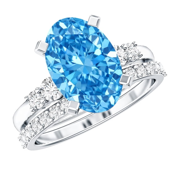 Rosec Jewels IGI Certified Lab Grown Blue Diamond 3 Ct Engagement Ring Set for Women - VS1 Grade, 925 Sterling Silver, US 4.00