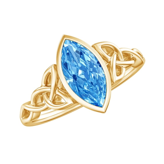 Rosec Jewels IGI Certified Lab Grown Blue Diamond Engagement Ring with Celtic Knot - 1 Carat - Bezel Set Blue Diamond Ring - VS1 Grade, 18K Yellow Gold, US 9.00