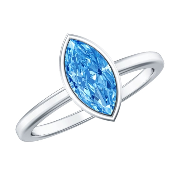 Rosec Jewels IGI Certified Lab Grown Blue Diamond Marquise Engagement Ring 1 Carat - Bezel Set Diamond Ring - VS1 Grade, 925 Sterling Silver, US 4.00