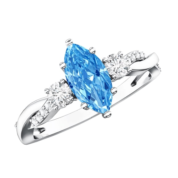 Rosec Jewels IGI Certified Lab Grown Blue Diamond Marquise Engagement Ring 1 Carat - VS1 Grade - Blue and White Diamond Ring, 925 Sterling Silver, US 4.00