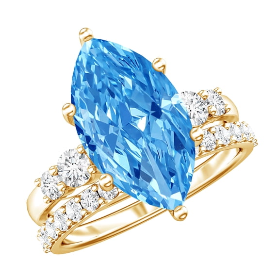Rosec Jewels IGI Certified Lab Grown Blue Diamond Marquise Wedding Ring Set for Women - 4 Carat Diamond Engagement Ring with Band, 18K Yellow Gold, US 5.00