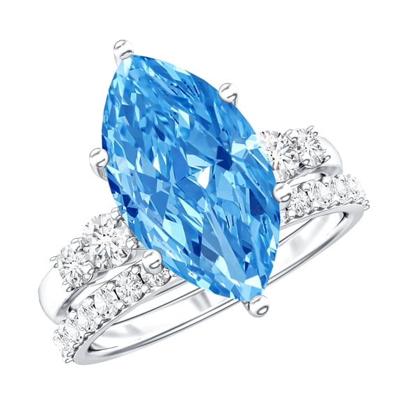 Rosec Jewels IGI Certified Lab Grown Blue Diamond Marquise Wedding Ring Set for Women - 4 Carat Diamond Engagement Ring with Band, 925 Sterling Silver, US 4.00