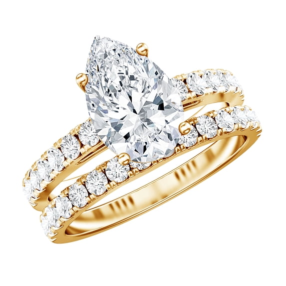 Rosec Jewels IGI Certified Lab Grown Diamond 2 Carat Engagement Ring with Band - E-VS1 Quality - Pear Shaped Wedding Ring Set, 14K Yellow Gold, US 8.50