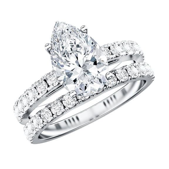 Rosec Jewels IGI Certified Lab Grown Diamond 2 Carat Engagement Ring with Band - E-VS1 Quality - Pear Shaped Wedding Ring Set, 925 Sterling Silver, US 4.00