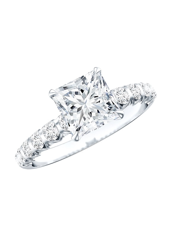 IGI Certified Lab Grown Diamond 2 Carat Engagement Ring - E-VS1 Quality - Princess Cut Diamond Ring for Women, 925 Sterling Silver, US 4.00