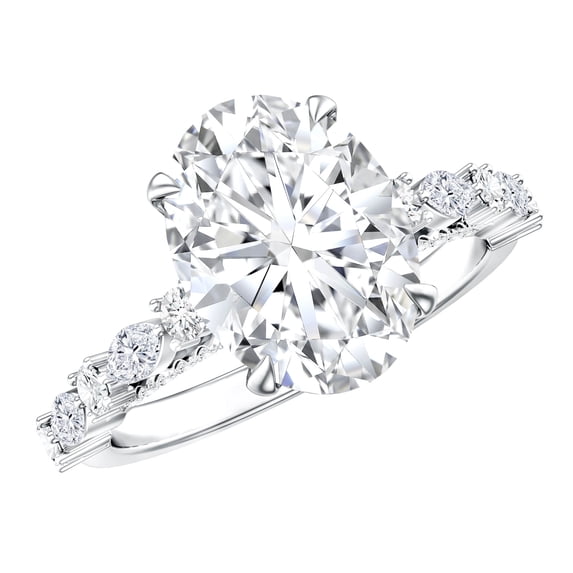 Rosec Jewels IGI Certified Lab Grown Diamond 3 Carat Engagement Ring - E-VS1 Quality - Big Oval Diamond Ring for Women, 14K White Gold, US 6.00