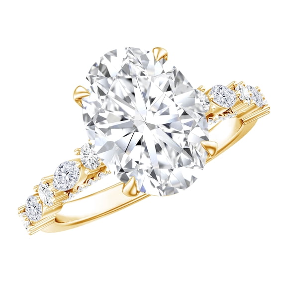 Rosec Jewels IGI Certified Lab Grown Diamond 3 Carat Engagement Ring - E-VS1 Quality - Big Oval Diamond Ring for Women, 14K Yellow Gold, US 4.50