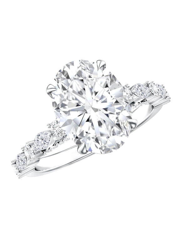 IGI Certified Lab Grown Diamond 3 Carat Engagement Ring - E-VS1 Quality - Big Oval Diamond Ring for Women, 925 Sterling Silver, US 4.00