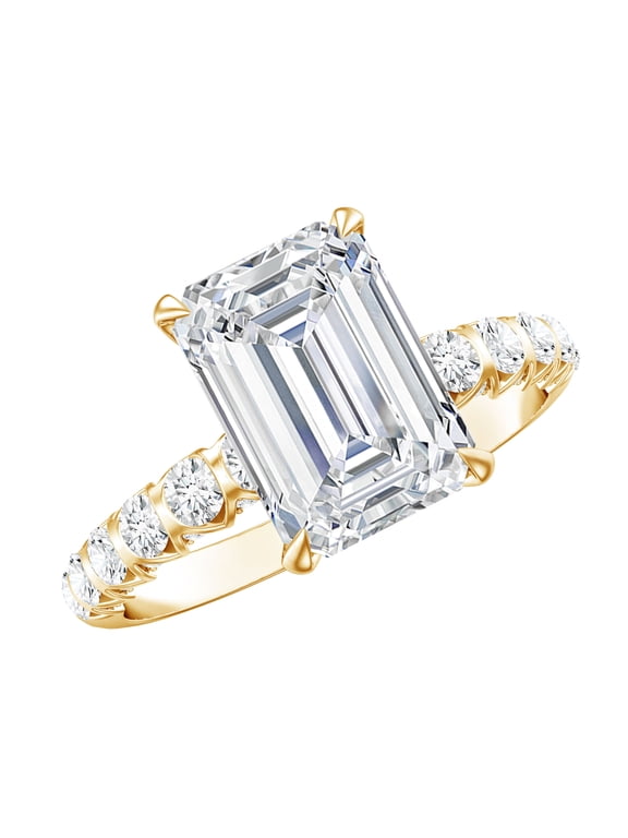 IGI Certified Lab Grown Diamond 3 Carat Engagement Ring - Emerald Cut Diamond Ring (E-VS1 Quality) - with Jewelry Box, 10K Yellow Gold, US 9.50