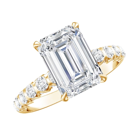 Rosec Jewels IGI Certified Lab Grown Diamond 3 Carat Engagement Ring - Emerald Cut Diamond Ring (E-VS1 Quality) - with Jewelry Box, 14K Yellow Gold, US 3.50