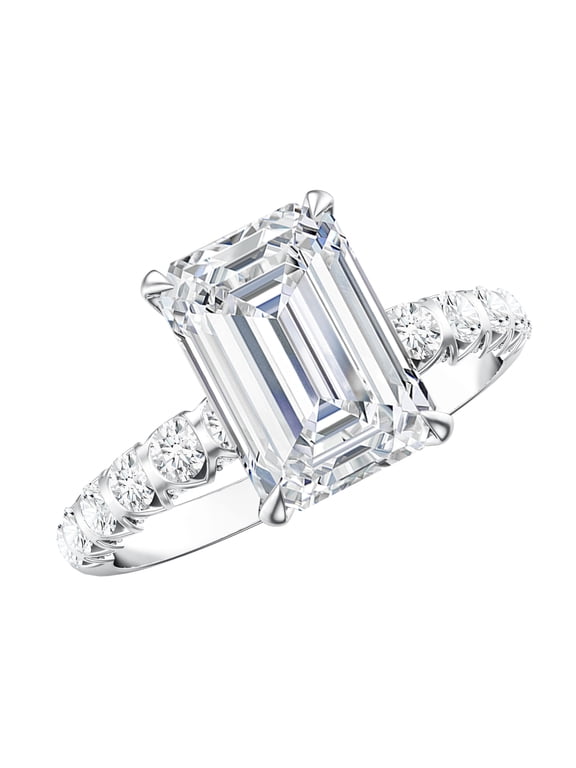IGI Certified Lab Grown Diamond 3 Carat Engagement Ring - Emerald Cut Diamond Ring (E-VS1 Quality) - with Jewelry Box, 925 Sterling Silver, US 6.00