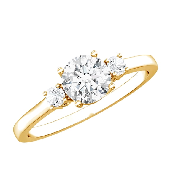 Rosec Jewels IGI Certified Lab Grown Diamond 3 Stone Engagement Ring for Women - E-VS1 Quality - with Jewelry Box, 18K Yellow Gold, US 9.50