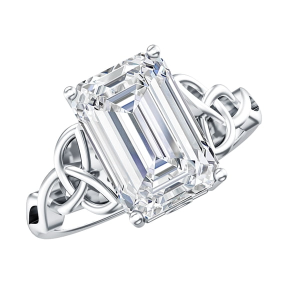 Rosec Jewels IGI Certified Lab Grown Diamond 4 Carat Engagement Ring with Celtic Knot (E-VS1 Quality) - Emerald Cut Diamond Ring, 925 Sterling Silver, US 4.00
