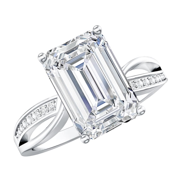 Rosec Jewels IGI Certified Lab Grown Diamond 4 Carat Engagement Ring - E-VS1 Quality Emerald Cut Diamond Ring for Women, 925 Sterling Silver, US 4.00