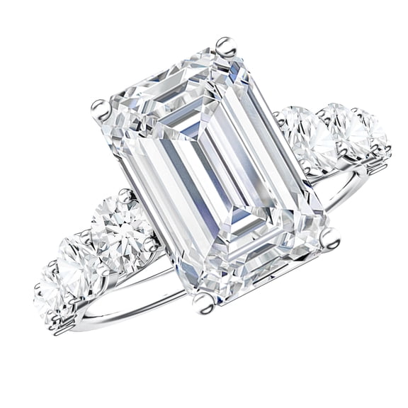 Rosec Jewels IGI Certified Lab Grown Diamond 4 Carat Engagement Ring with Side Stones (E-VS1 Grade) - Big Emerald Cut Diamond Ring, 925 Sterling Silver, US 4.00