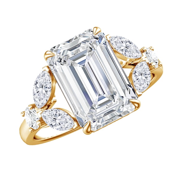 Rosec Jewels IGI Certified Lab Grown Diamond 4 Carat Engagement Ring with Split Shank - Emerald Cut Diamond Ring (E-VS1 Grade), 10K Yellow Gold, US 10.50