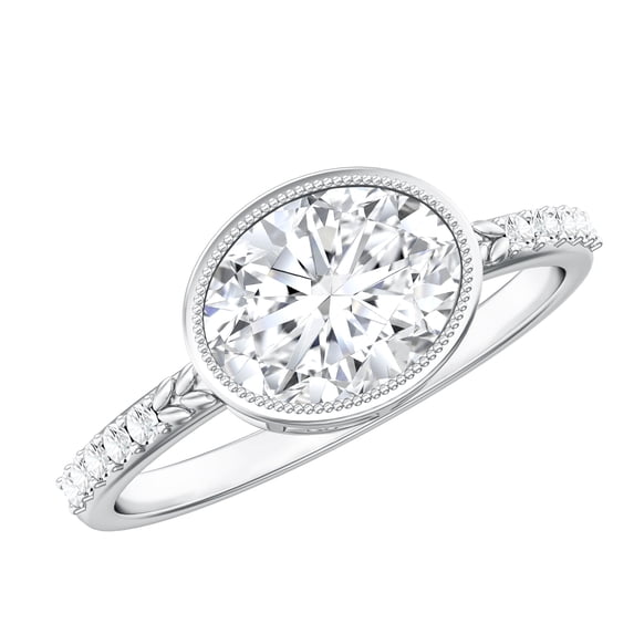 Rosec Jewels IGI Certified Lab Grown Diamond Bezel Set Engagement Ring 2 Carat - E-VS1 Quality - with Jewelry Box, 14K White Gold, US 6.50