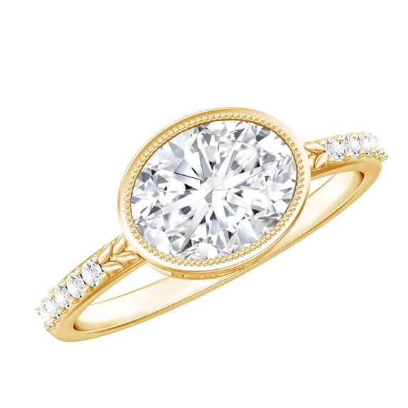 Rosec Jewels IGI Certified Lab Grown Diamond Bezel Set Engagement Ring 2 Carat - E-VS1 Quality - with Jewelry Box, 18K Yellow Gold, US 10.00