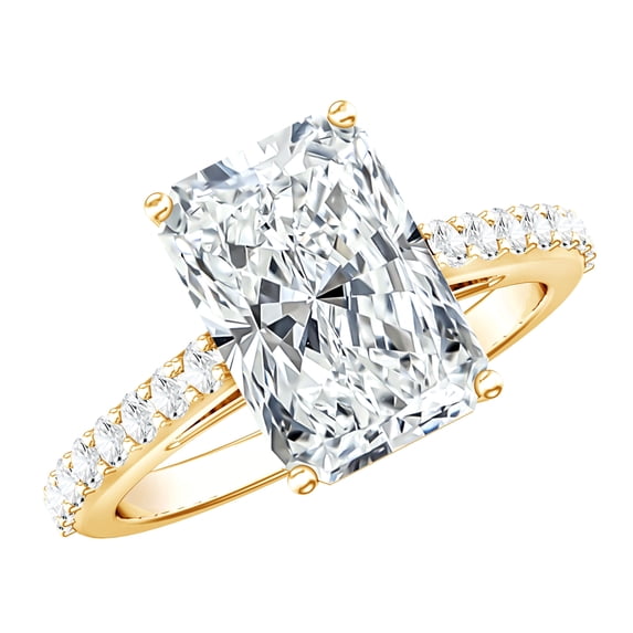 Rosec Jewels IGI Certified Lab Grown Diamond Big Engagement Ring (E-VS1 Grade) - 4 Carat Radiant Cut Diamond Ring with Hidden Halo, 14K Yellow Gold, US 8.50
