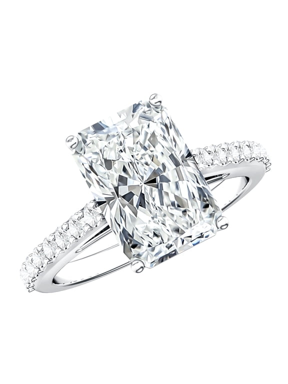 IGI Certified Lab Grown Diamond Big Engagement Ring (E-VS1 Grade) - 4 Carat Radiant Cut Diamond Ring with Hidden Halo, 925 Sterling Silver, US 6.00