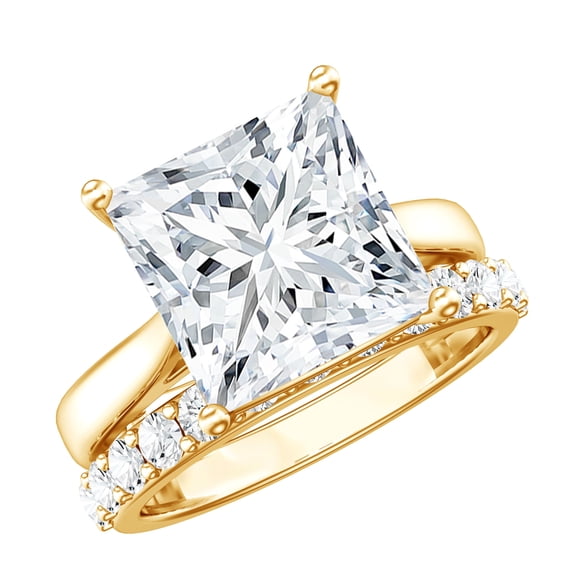 Rosec Jewels IGI Certified Lab Grown Diamond Bridal Ring Set - 4 Carat Princess Cut Engagement Ring with Wedding Band - E-VS1 Grade, 10K Yellow Gold, US 9.50