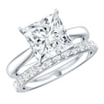 thumbnail image 1 of Rosec Jewels IGI Certified Lab Grown Diamond Bridal Ring Set (E-VS1 Grade) - 2 Carat Princess Cut Engagement Ring with Wedding Band, 18K White Gold, US 12.00, 1 of 8