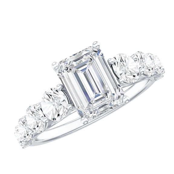 Rosec Jewels IGI Certified Lab Grown Diamond Emerald Cut Engagement Ring 2 Carat - E-VS1 Grade - Diamond Solitaire Ring Side Stones, 925 Sterling Silver, US 4.00